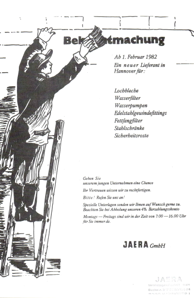 Historischer Flyer mit Mann auf Leiter von JAERA.